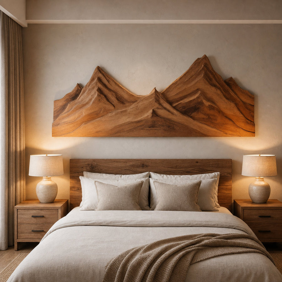 Rustic Mountain Wall Art Triptych Carving For Bedroom And Living Room