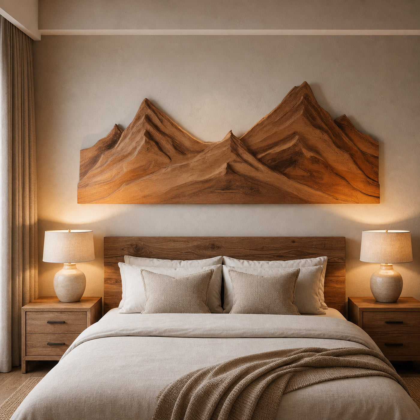 Rustic Mountain Wall Art Triptych Carving For Bedroom And Living Room