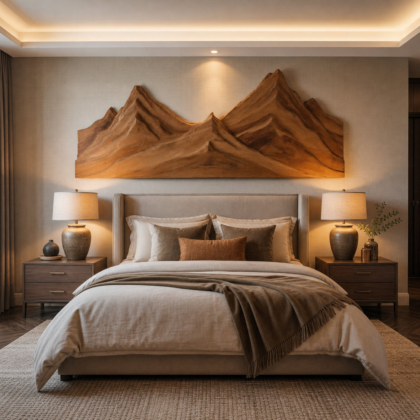 Rustic Mountain Wall Art Triptych Carving For Bedroom And Living Room - product view 6