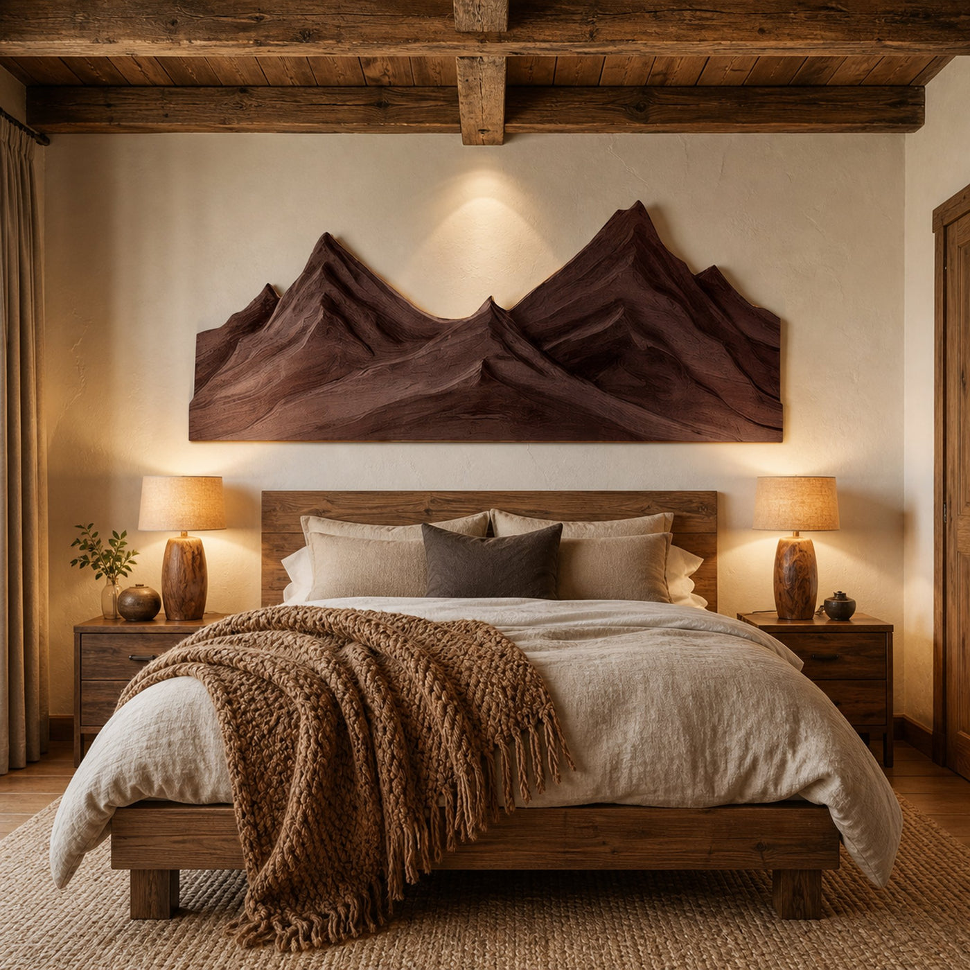 Rustic Mountain Wall Art Triptych Carving For Bedroom And Living Room - product view 7