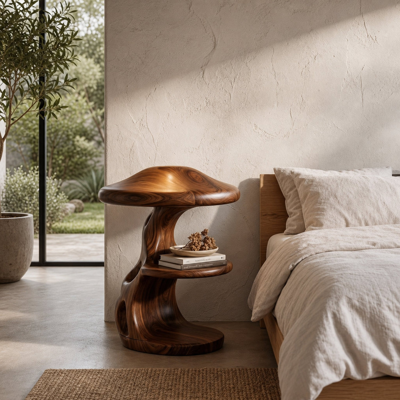 Rustic Mushroom Nightstand With Sculptural Tree Root Base And Built In Drawer For Bedroom - product view 7