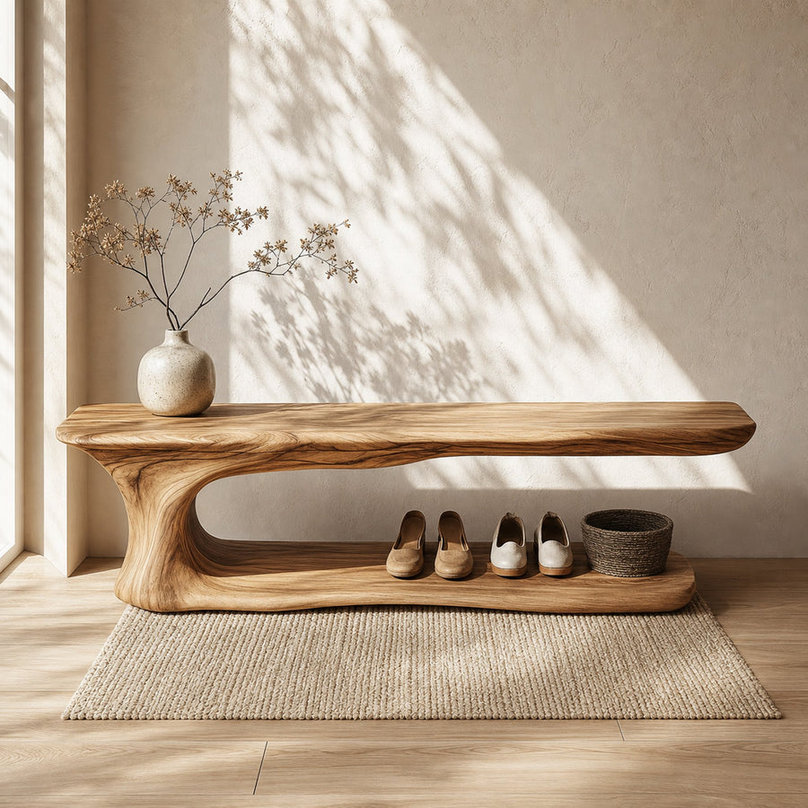 Rustic Natural Edge Wooden Shoe Bench Entry Hall