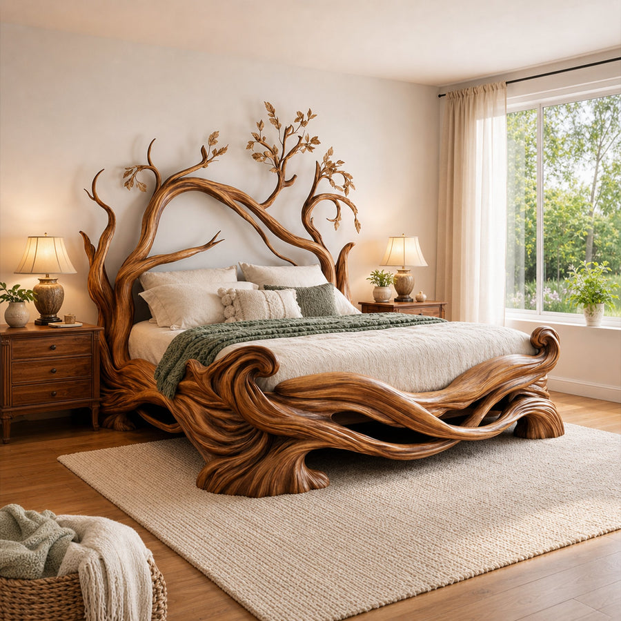 Rustic Natural Timber Bed Bedroom