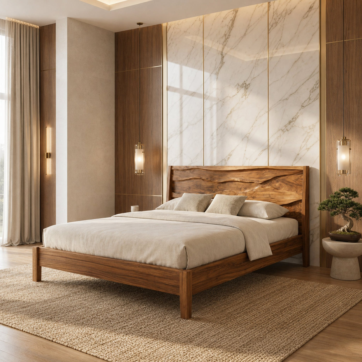 Rustic Natural Wood Bed Frame For Bedroom