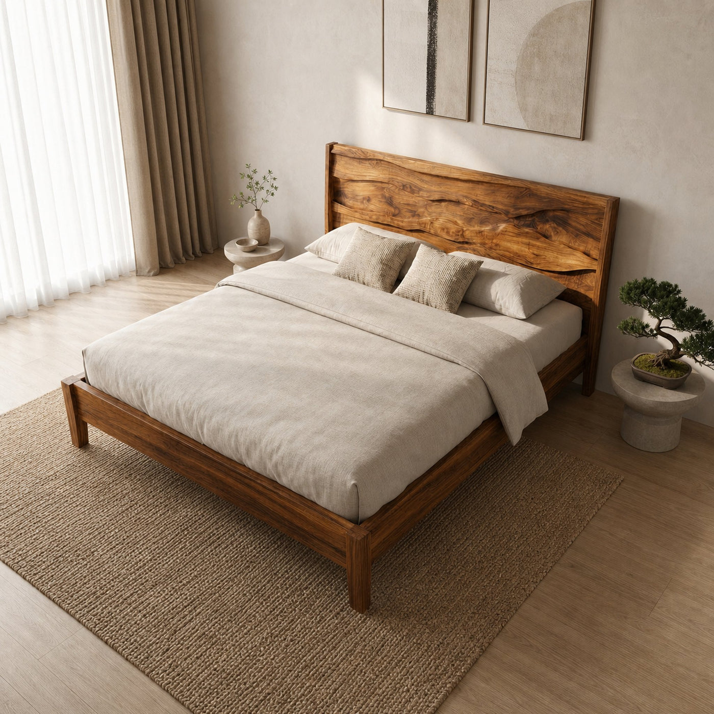 Rustic Natural Wood Bed Frame For Bedroom - product view 6