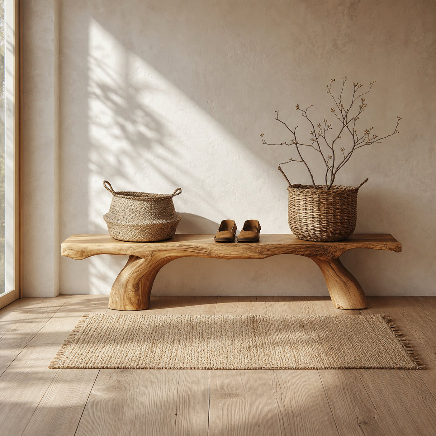 Rustic Natural Wood Bench Bedroom Or Living Room Furniture