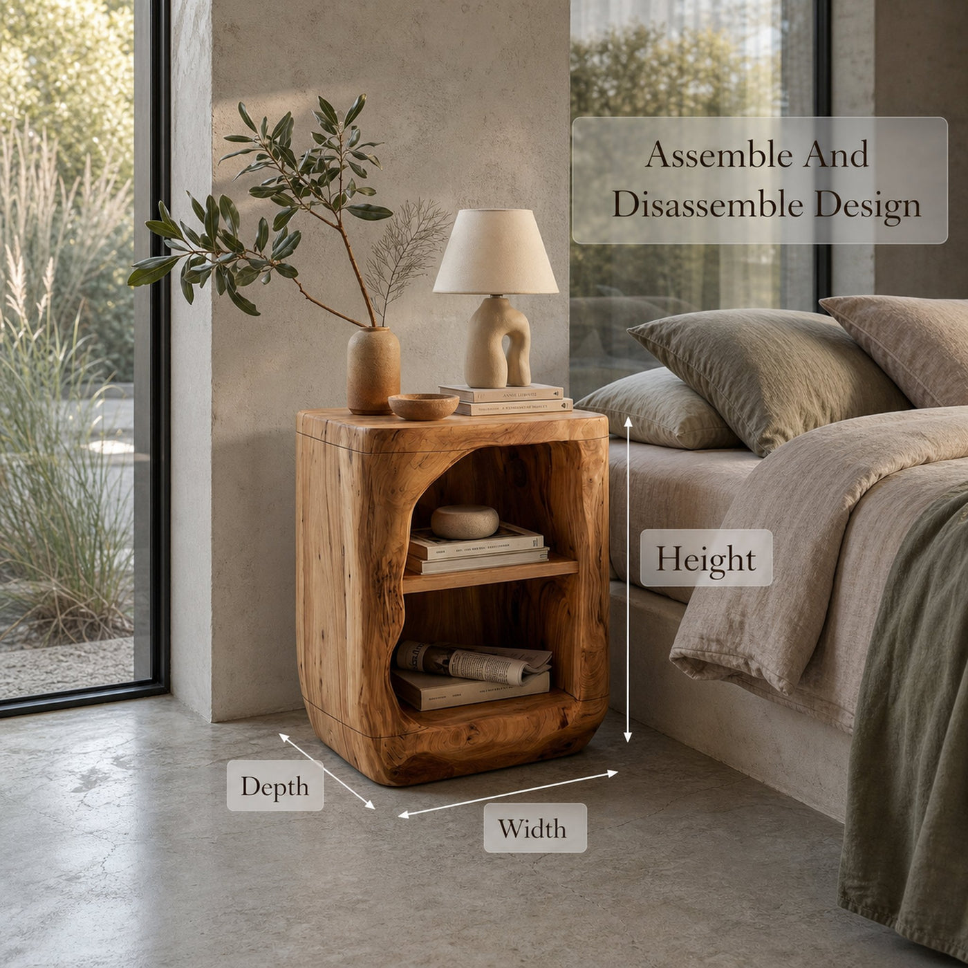 Rustic Nightstand With Open Shelf Storage For Bedroom - product view 8