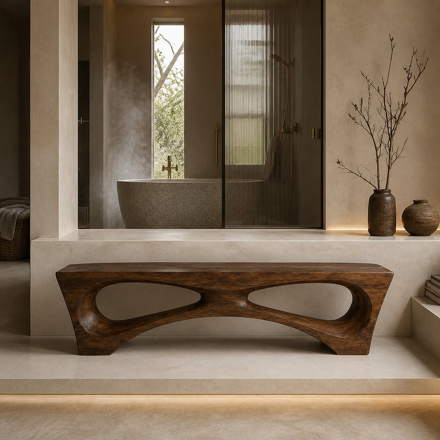 Rustic Organic Geometry Bench For Entryway And Living Room