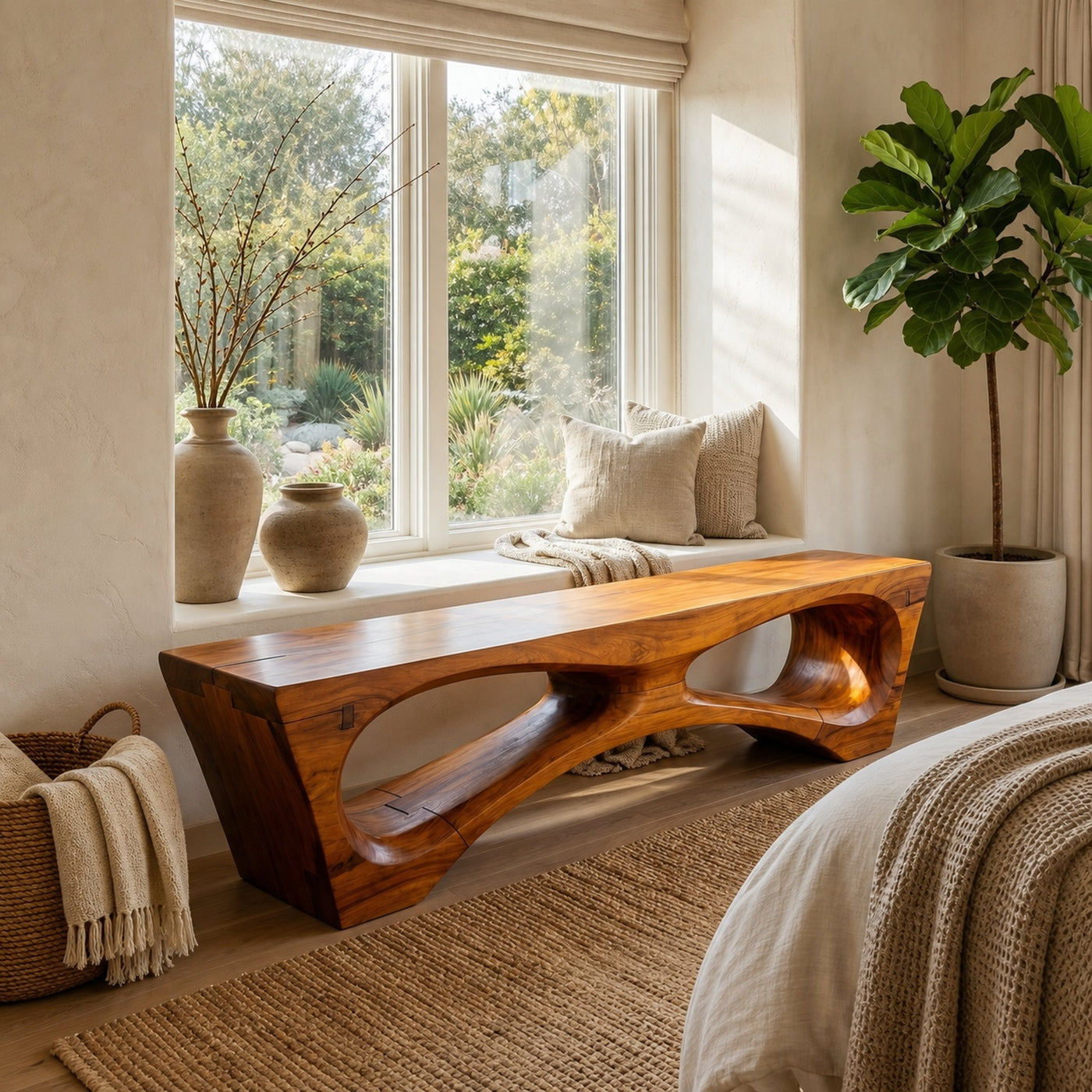 Rustic Organic Geometry Bench For Entryway And Living Room - product view 6