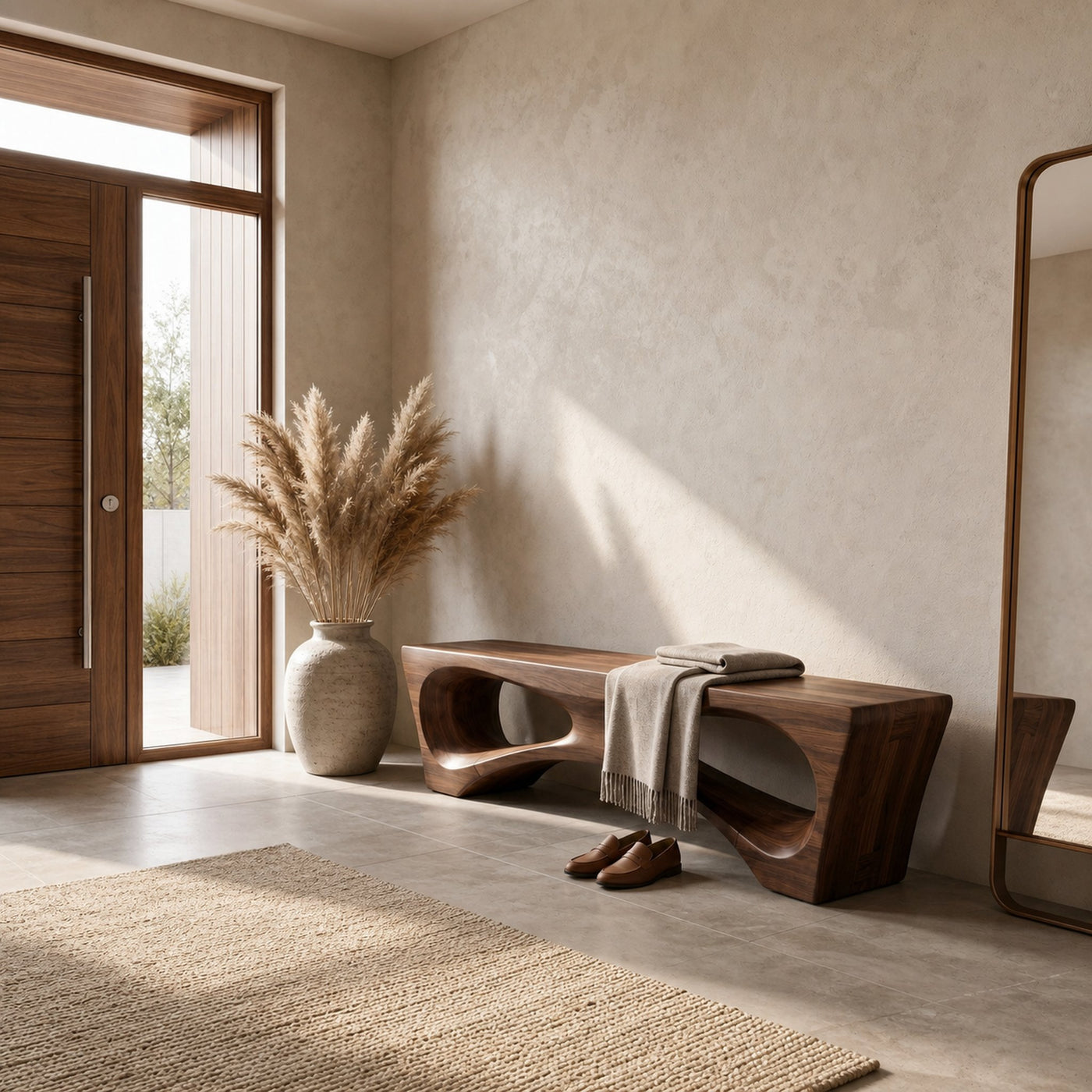 Rustic Organic Geometry Bench For Entryway And Living Room - product view 7