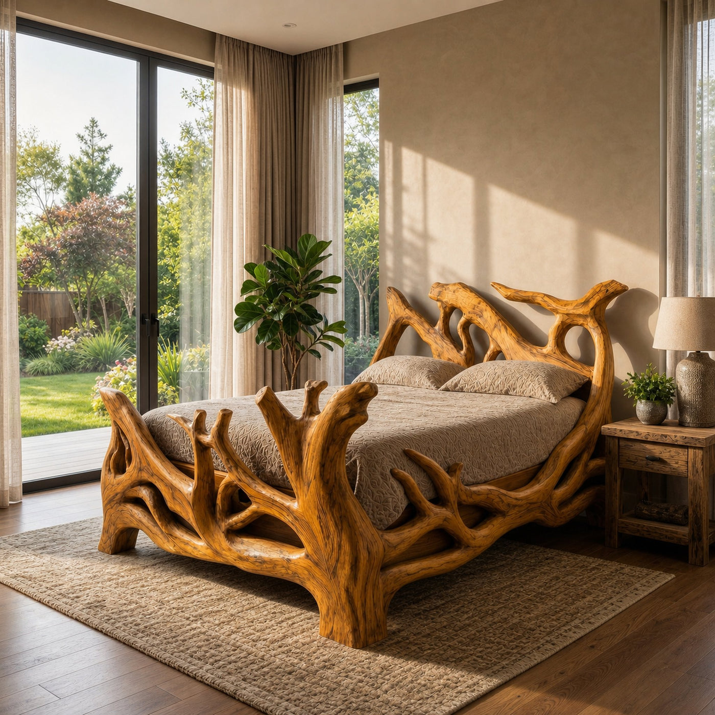 Rustic Organic Live Edge Platform Bed Frame For Bedroom And Guest Room Space