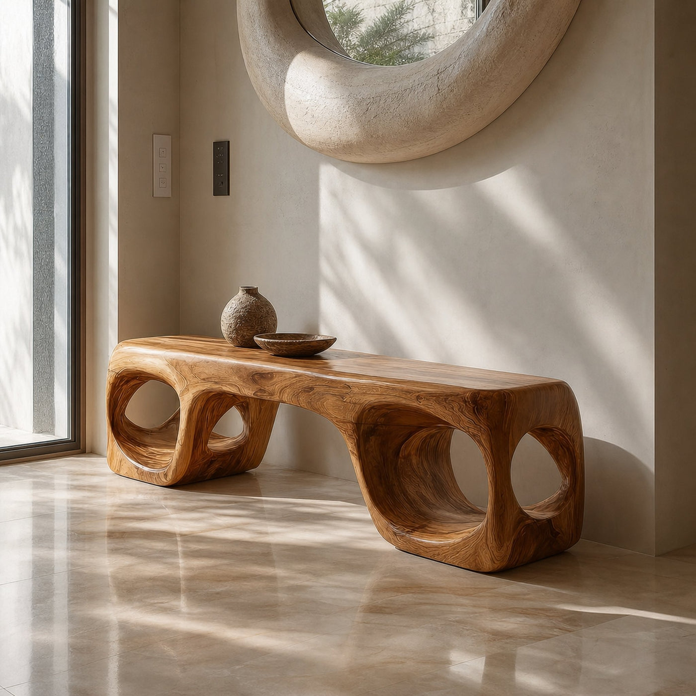 Rustic Organic Shape Bench For Living Room And Bedroom