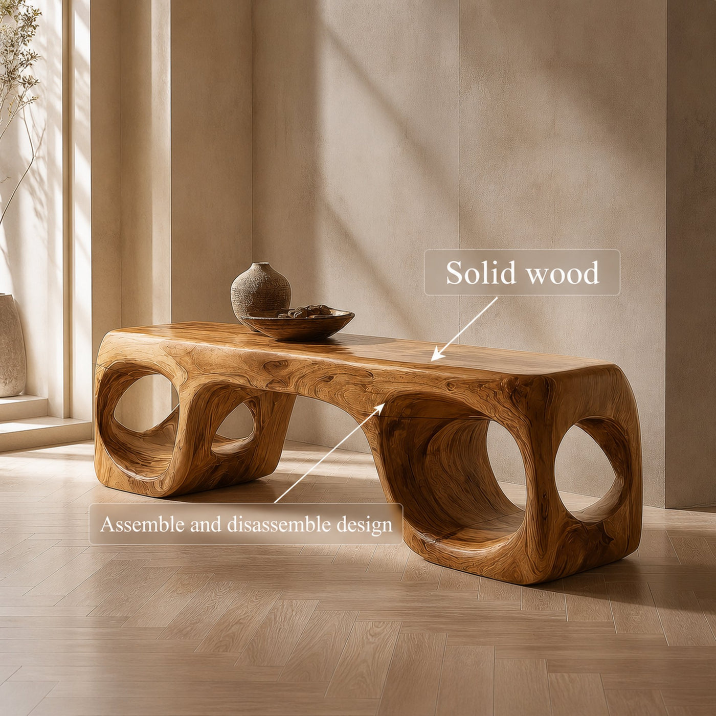 Rustic Organic Shape Bench For Living Room And Bedroom - product view 6