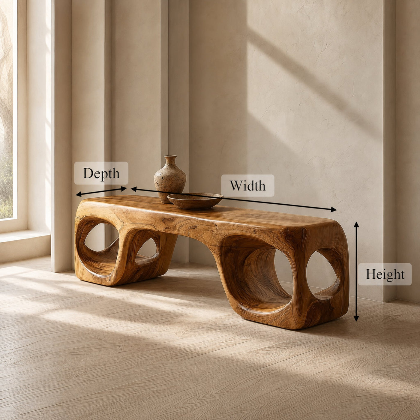 Rustic Organic Shape Bench For Living Room And Bedroom - product view 7