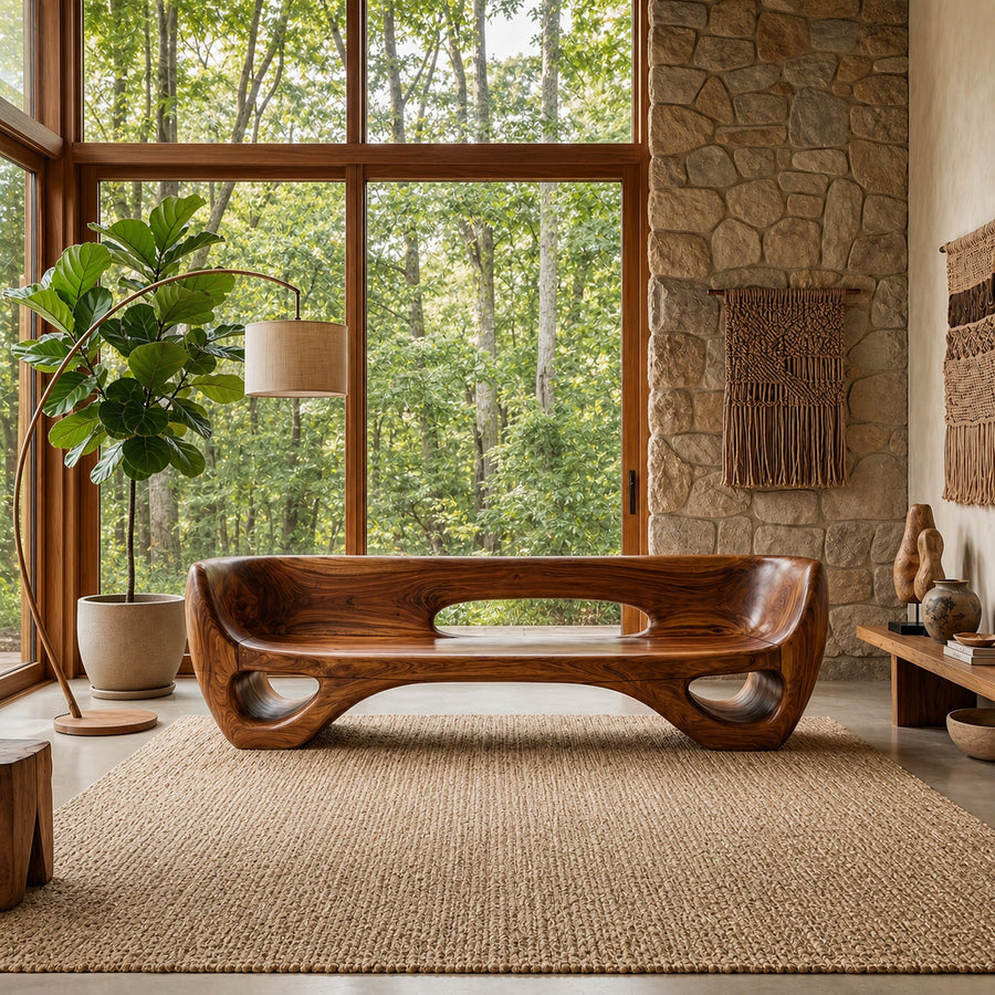 Rustic Organic Sofa Frame With Sculptural Open Base And Solid Wood Design For Living Room
