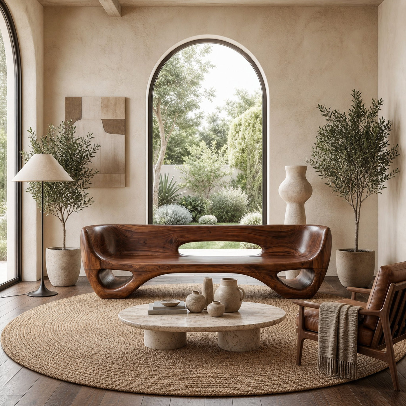 Rustic Organic Sofa Frame With Sculptural Open Base And Solid Wood Design For Living Room - product view 7