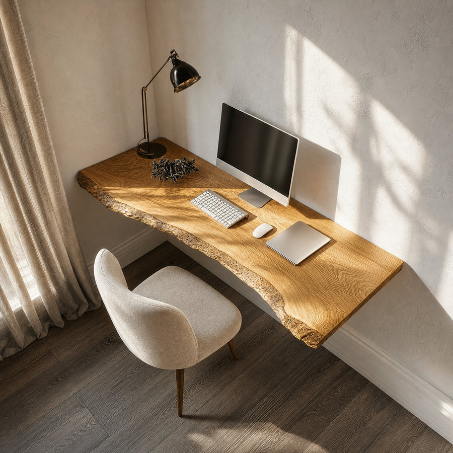 Rustic Organic Wall Mounted Work Desk Solid Wood Home Office Interior Natural Workspace