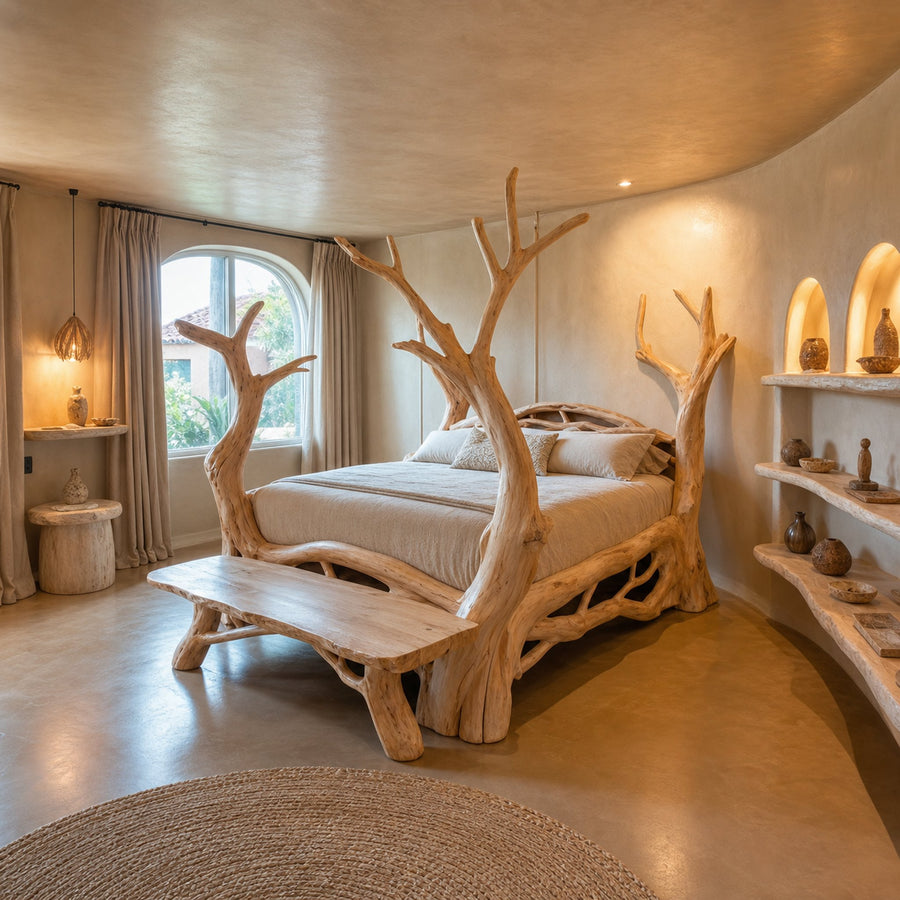 Rustic Organic Wood Bed Master Bedroom