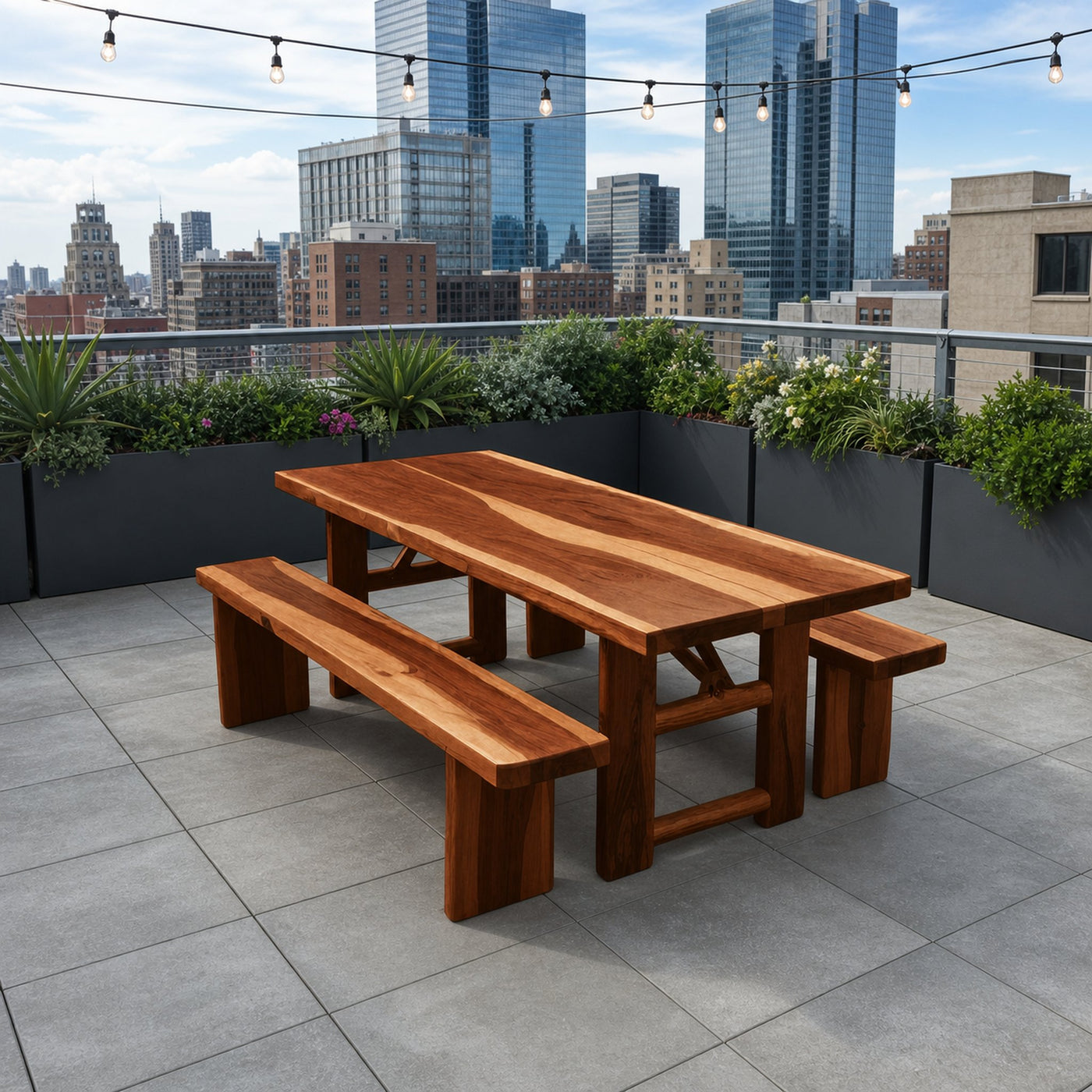 Rustic Outdoor Table With Benches For Garden Or Backyard Gatherings - product view 6