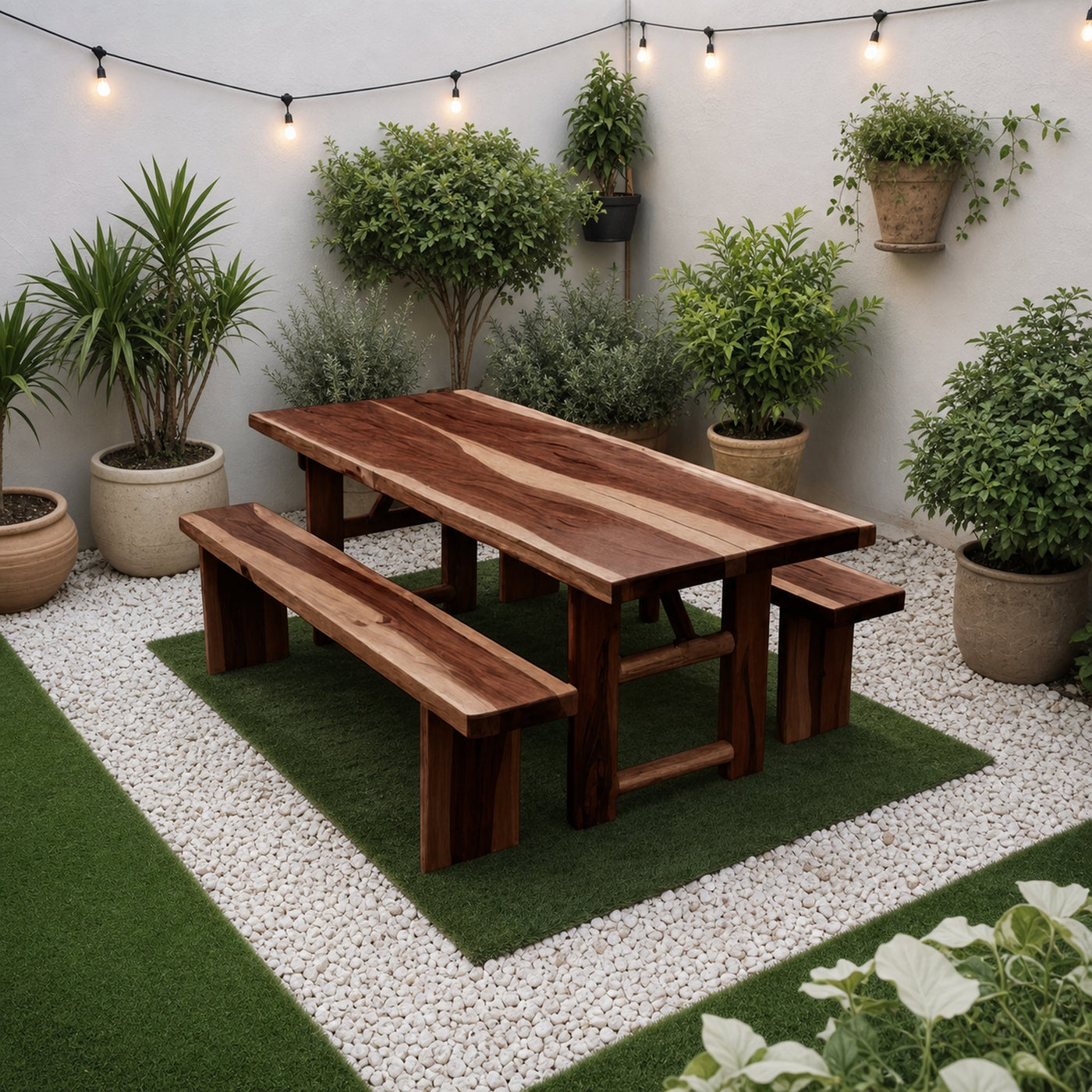 Rustic Outdoor Table With Benches For Garden Or Backyard Gatherings - product view 7