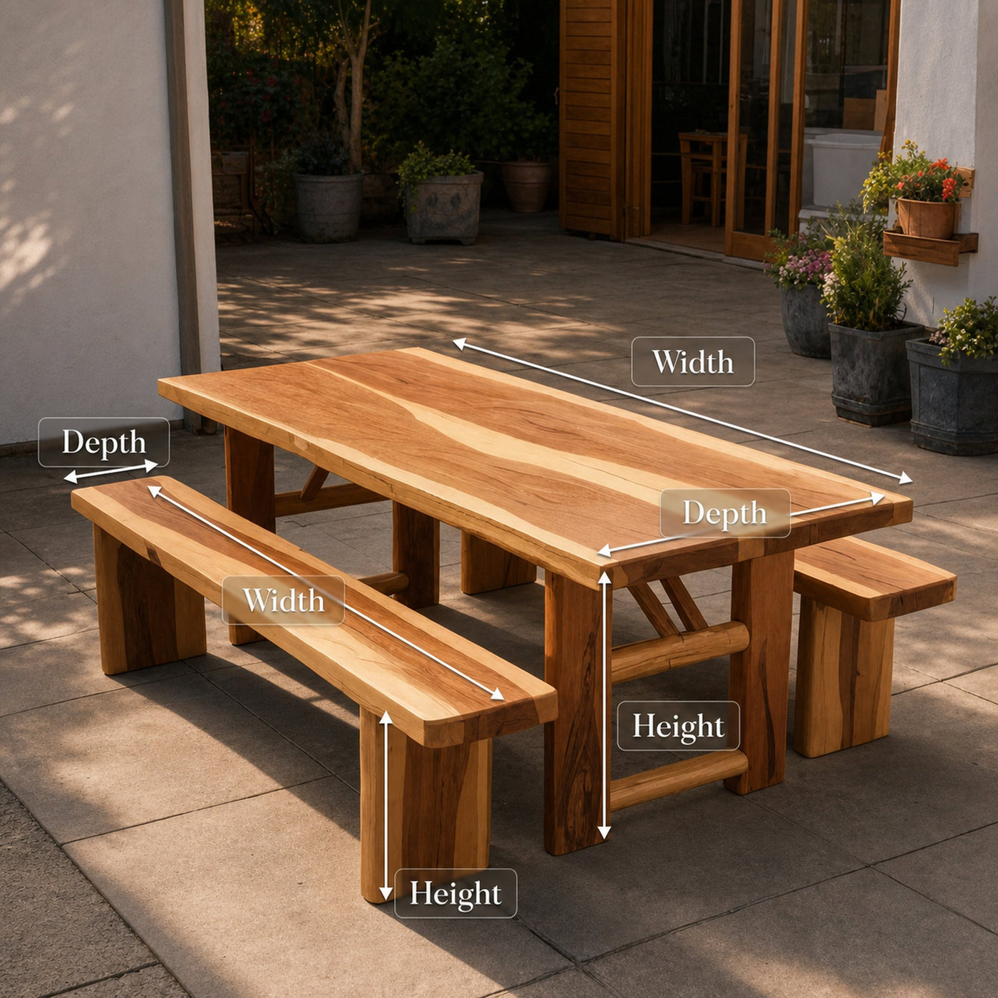 Rustic Outdoor Table With Benches For Garden Or Backyard Gatherings - product view 8