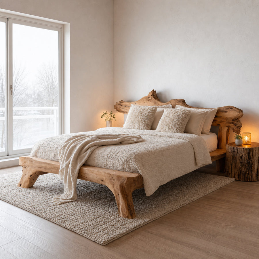 Rustic Platform Bed Organic Bedroom Modern Style