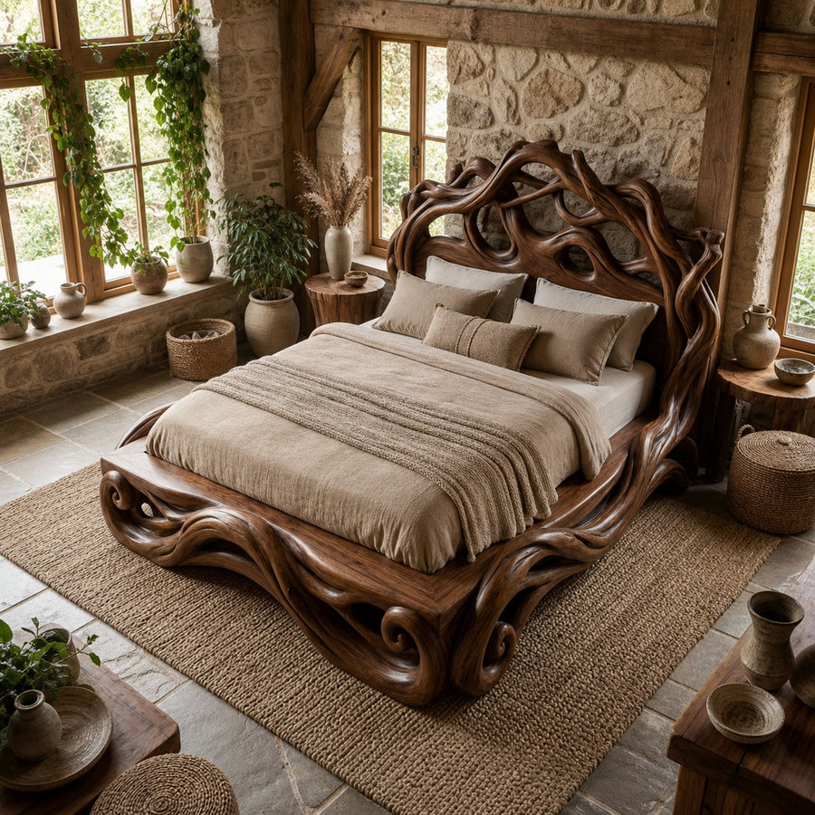 Rustic Platform Style Bed For Bedroom Or Private Room