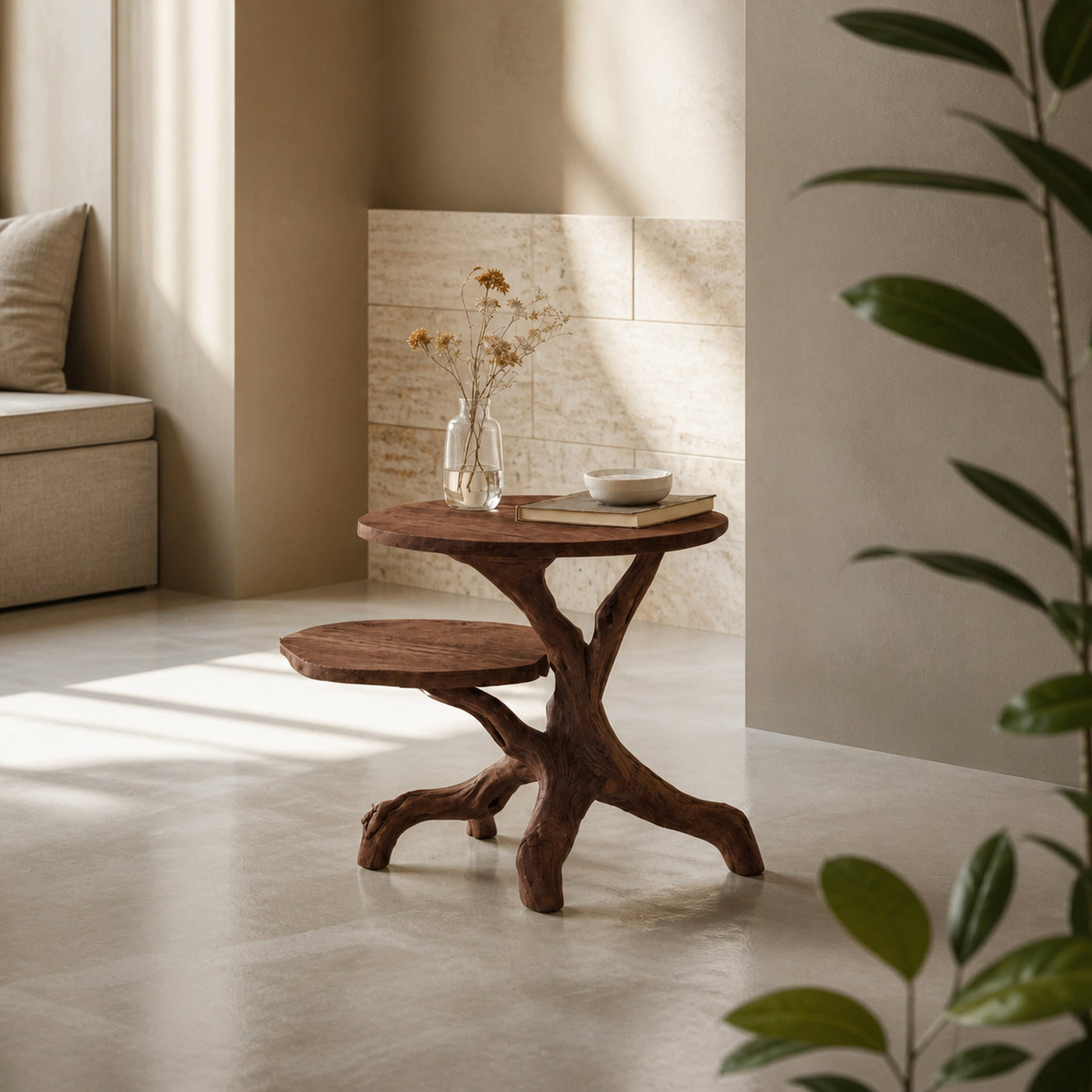 Rustic Round End Table Cozy Living Room Style - product view 7