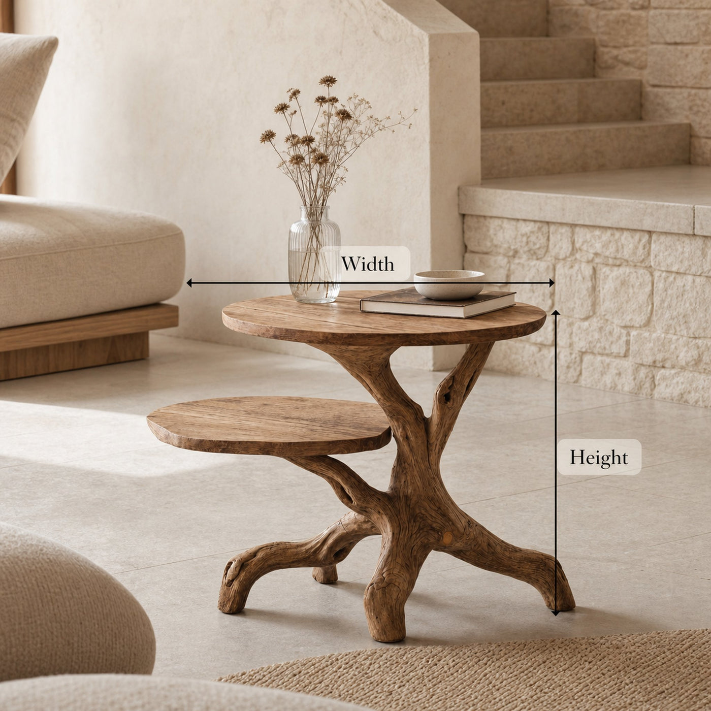 Rustic Round End Table Cozy Living Room Style - product view 8