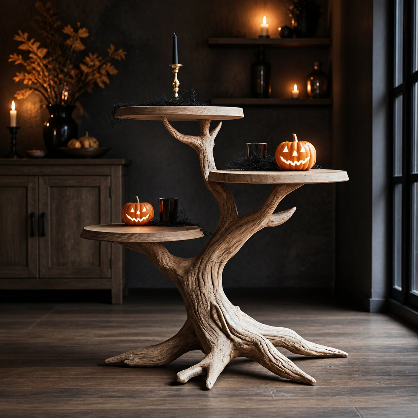 Rustic Round End Table For Entryway Design Pumpkin Halloween Furniture