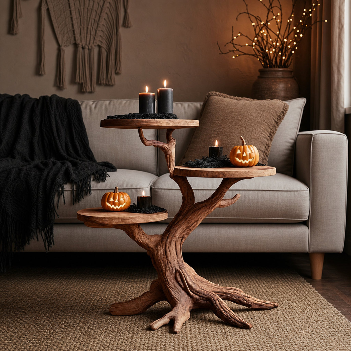 Rustic Round End Table For Entryway Design Pumpkin Halloween Furniture - product view 6