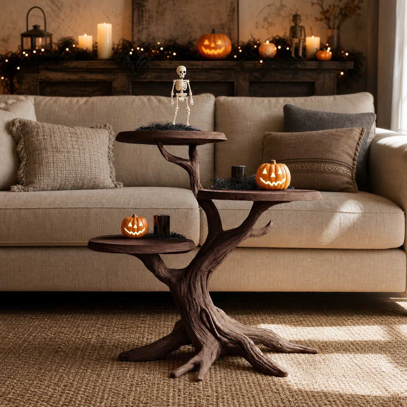 Rustic Round End Table For Entryway Design Pumpkin Halloween Furniture - product view 7