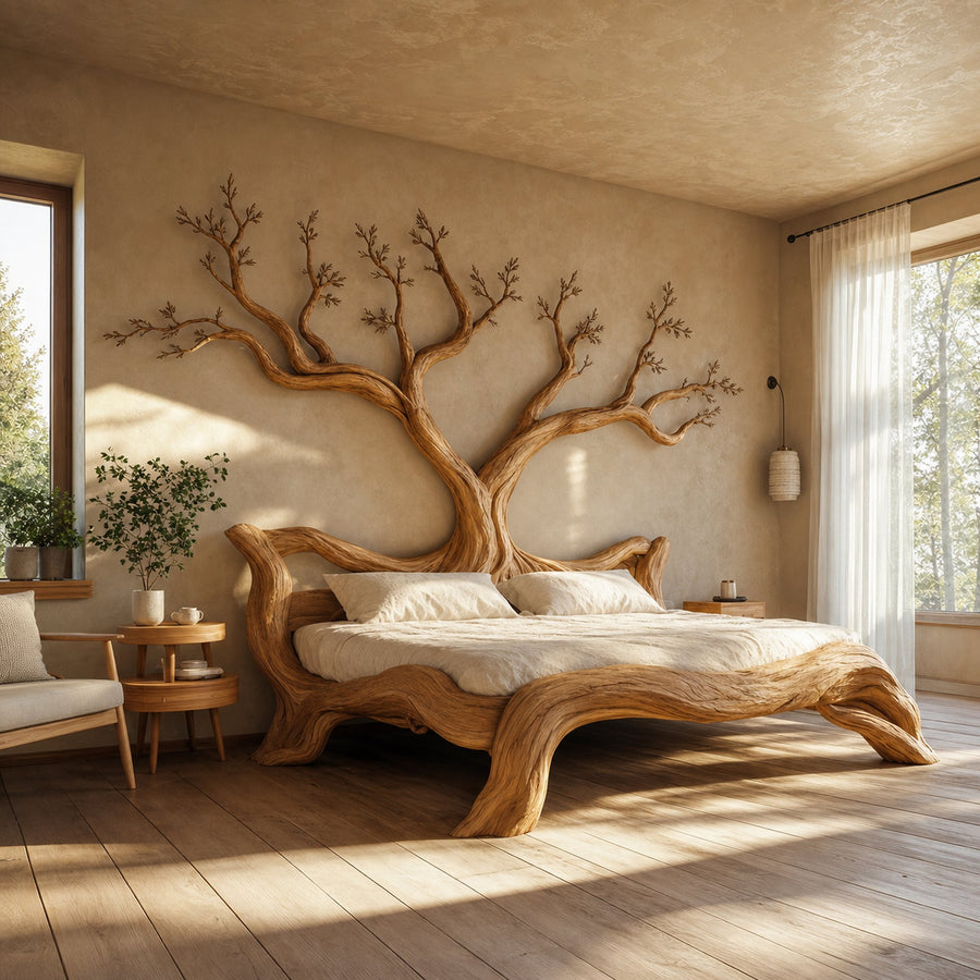 Rustic Rustic Sculptural Tree Bed Organic Bedroom