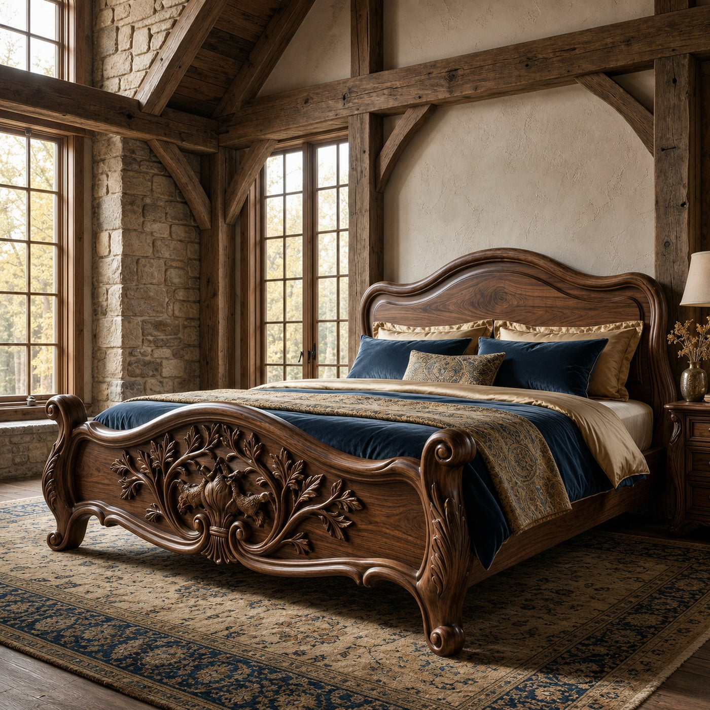 Rustic Sculpted Form Bed Frame For Bedroom And Interior Space