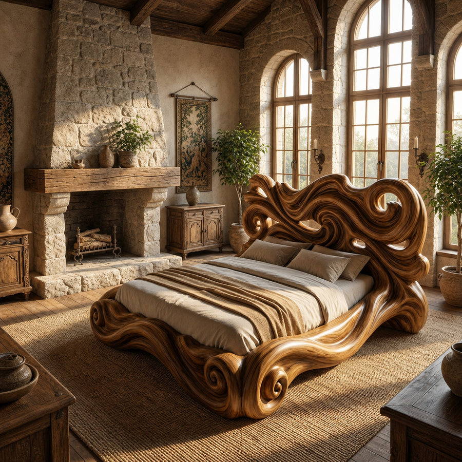 Rustic Sculptural Bed Frame For Bedroom Or Master Bedroom