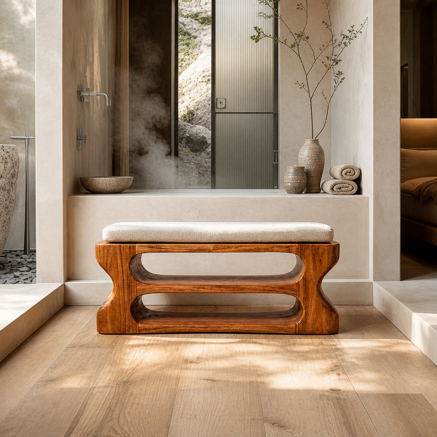 Rustic Sculptural Bench For Entryway And Living Room