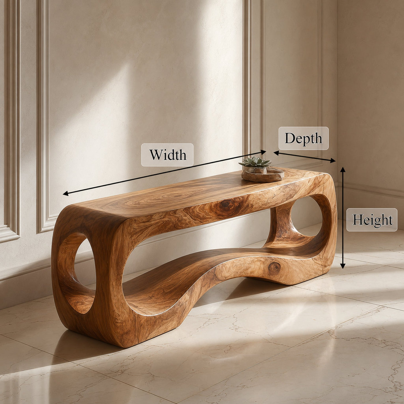 Rustic Sculptural Bench For Living Room And Entryway - product view 6