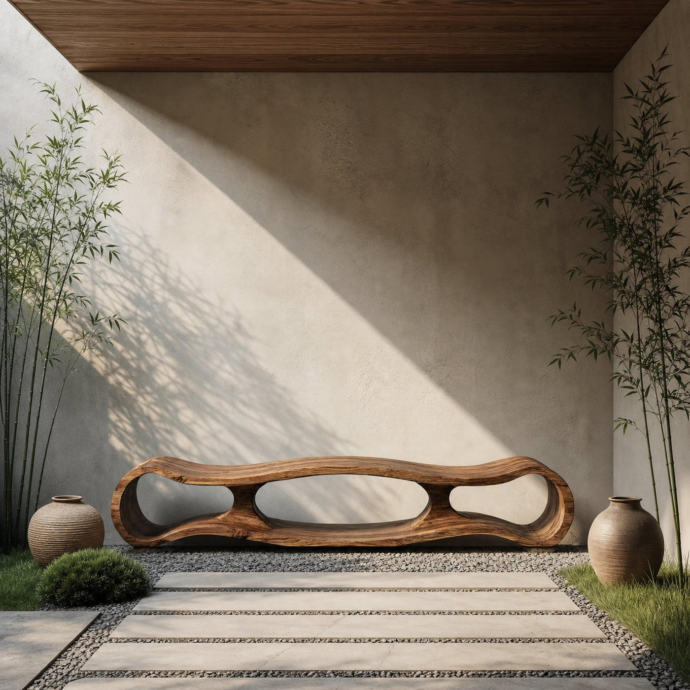 Rustic Sculptural Bench For Living Room And Entryway - product view 6