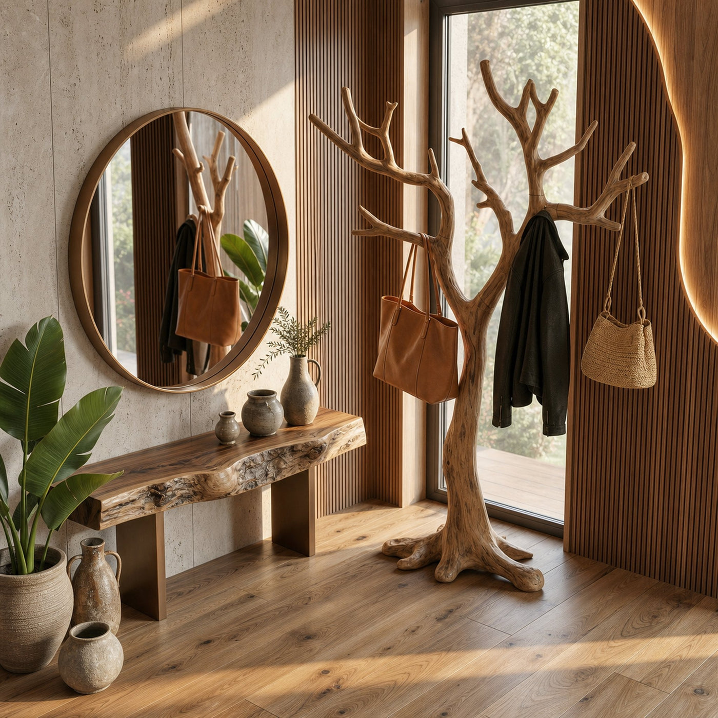 Rustic Sculptural Coat Rack For Entryway And Modern Rustic Interior - product view 6