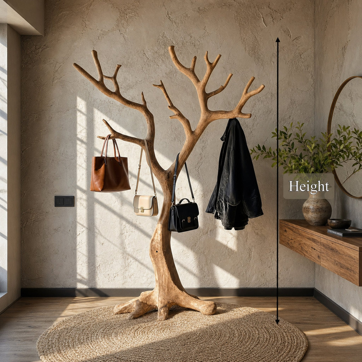 Rustic Sculptural Coat Rack For Entryway And Modern Rustic Interior - product view 7