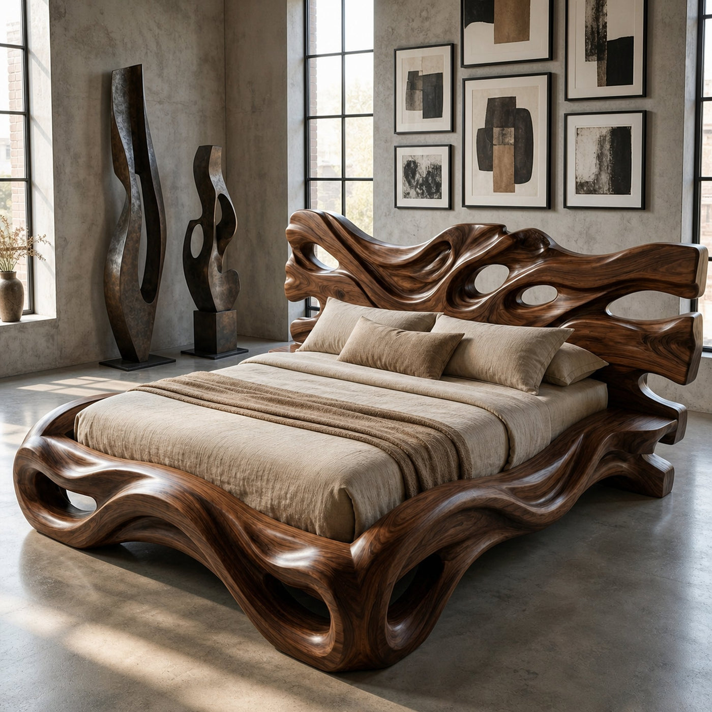 Rustic Sculptural Platform Bed For Bedroom Or Master Interior