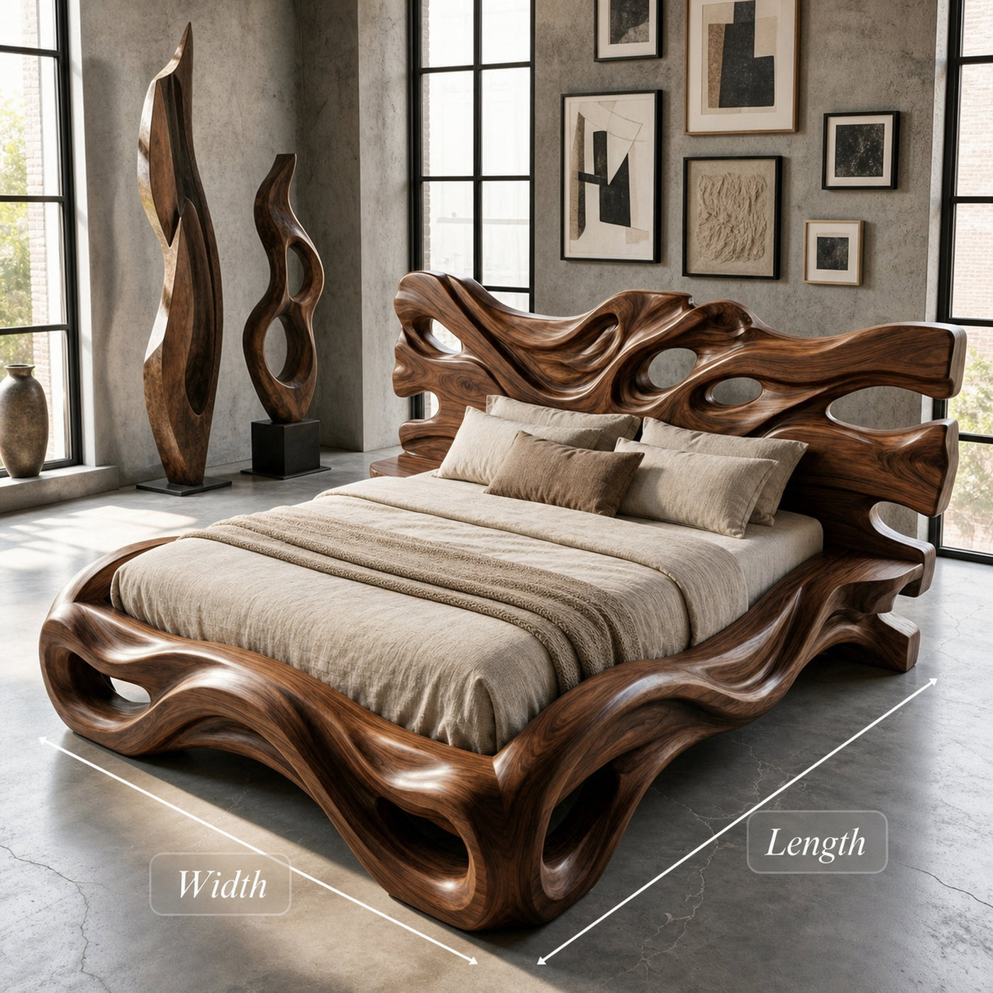 Rustic Sculptural Platform Bed For Bedroom Or Master Interior - product view 6