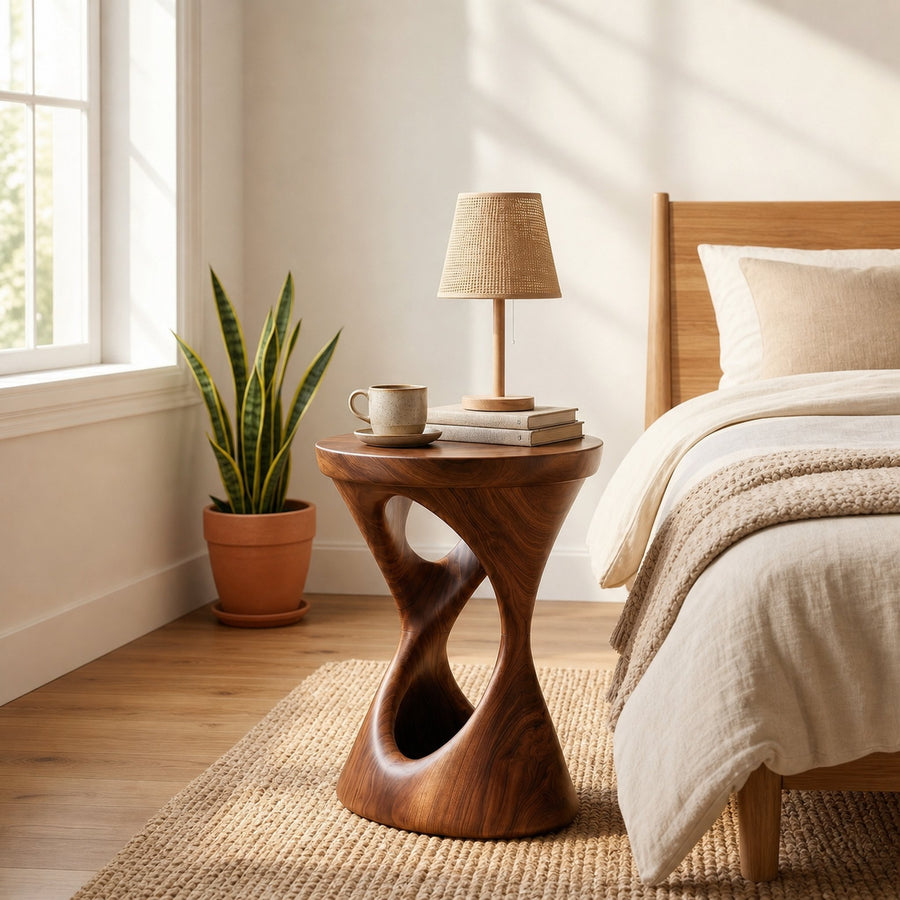 Rustic Sculptural Side Table For Bedroom