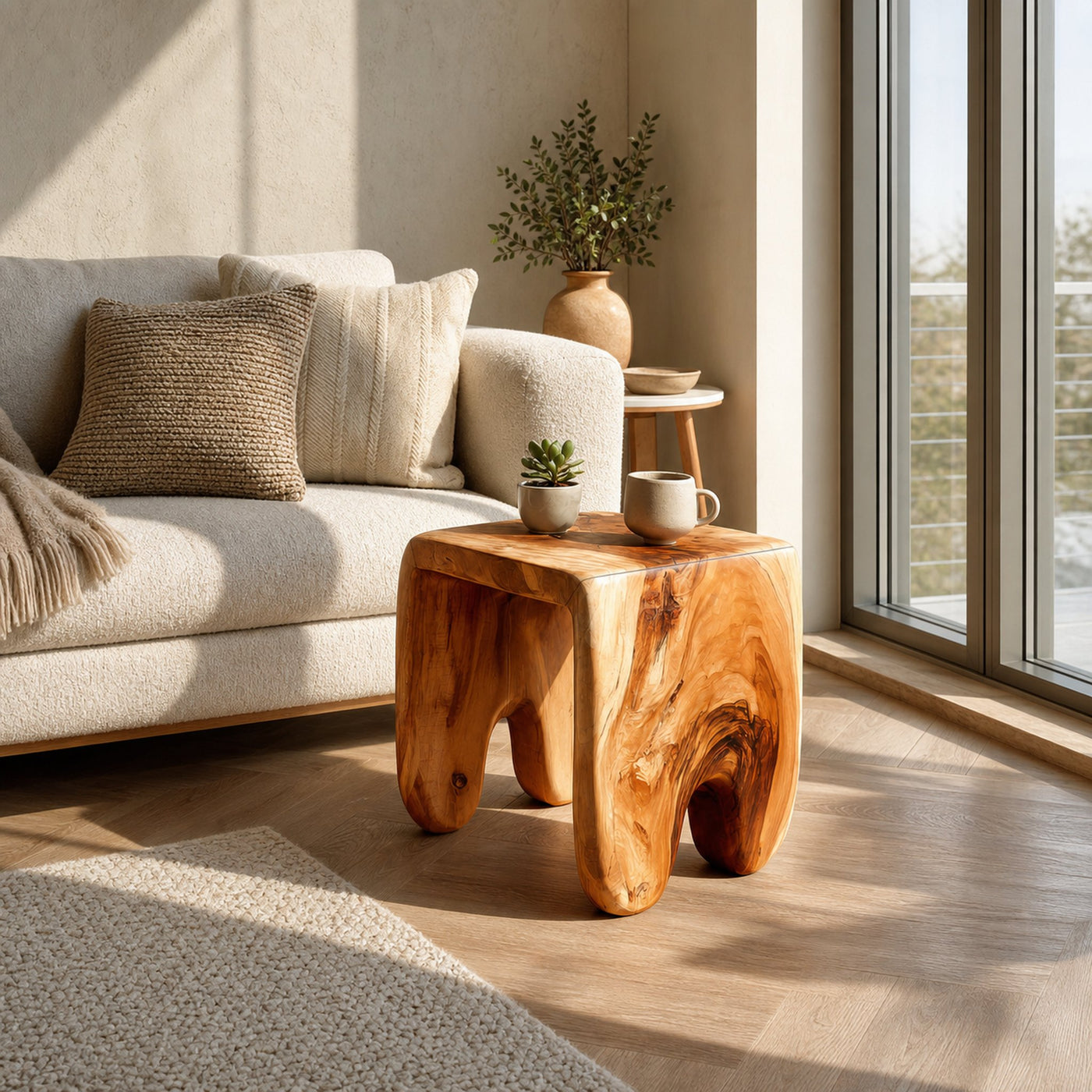 Rustic Sculptural Side Table For Living Room