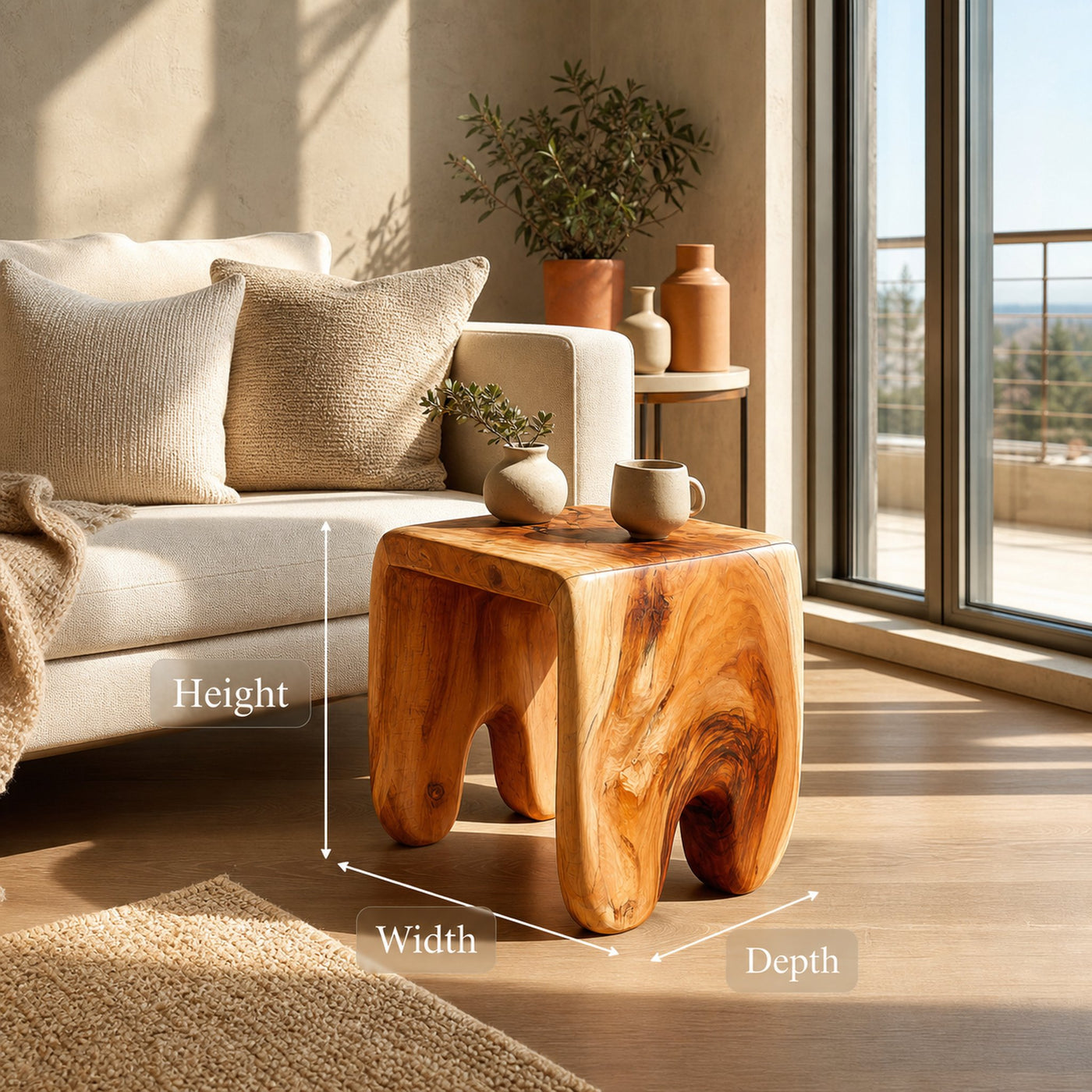 Rustic Sculptural Side Table For Living Room - product view 6