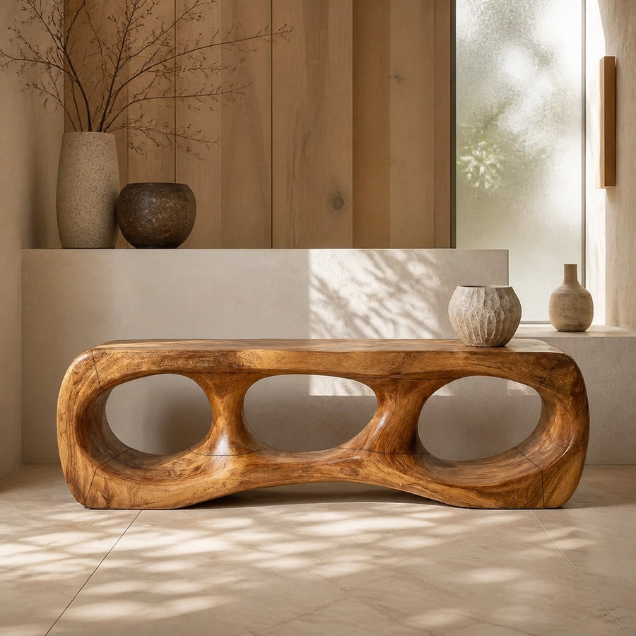 Rustic Sculptural Silhouette Bench For Living Room And Hallway