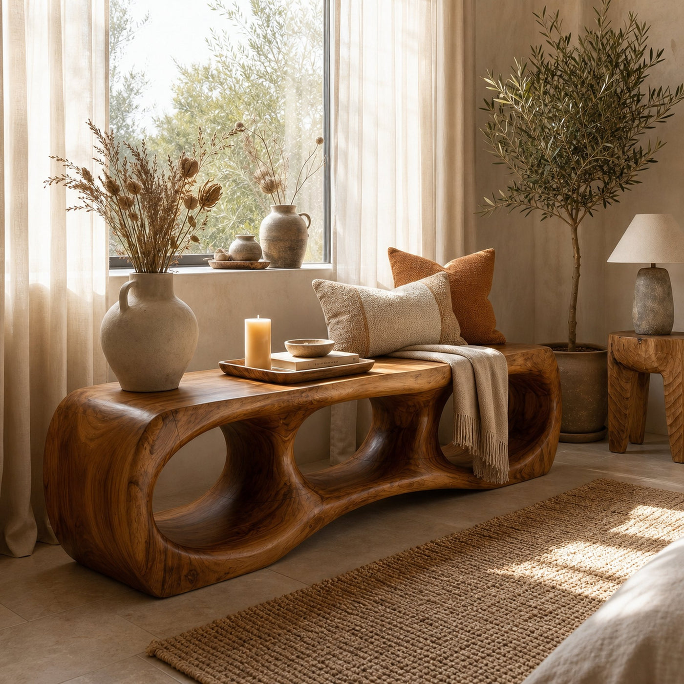 Rustic Sculptural Silhouette Bench For Living Room And Hallway - product view 6