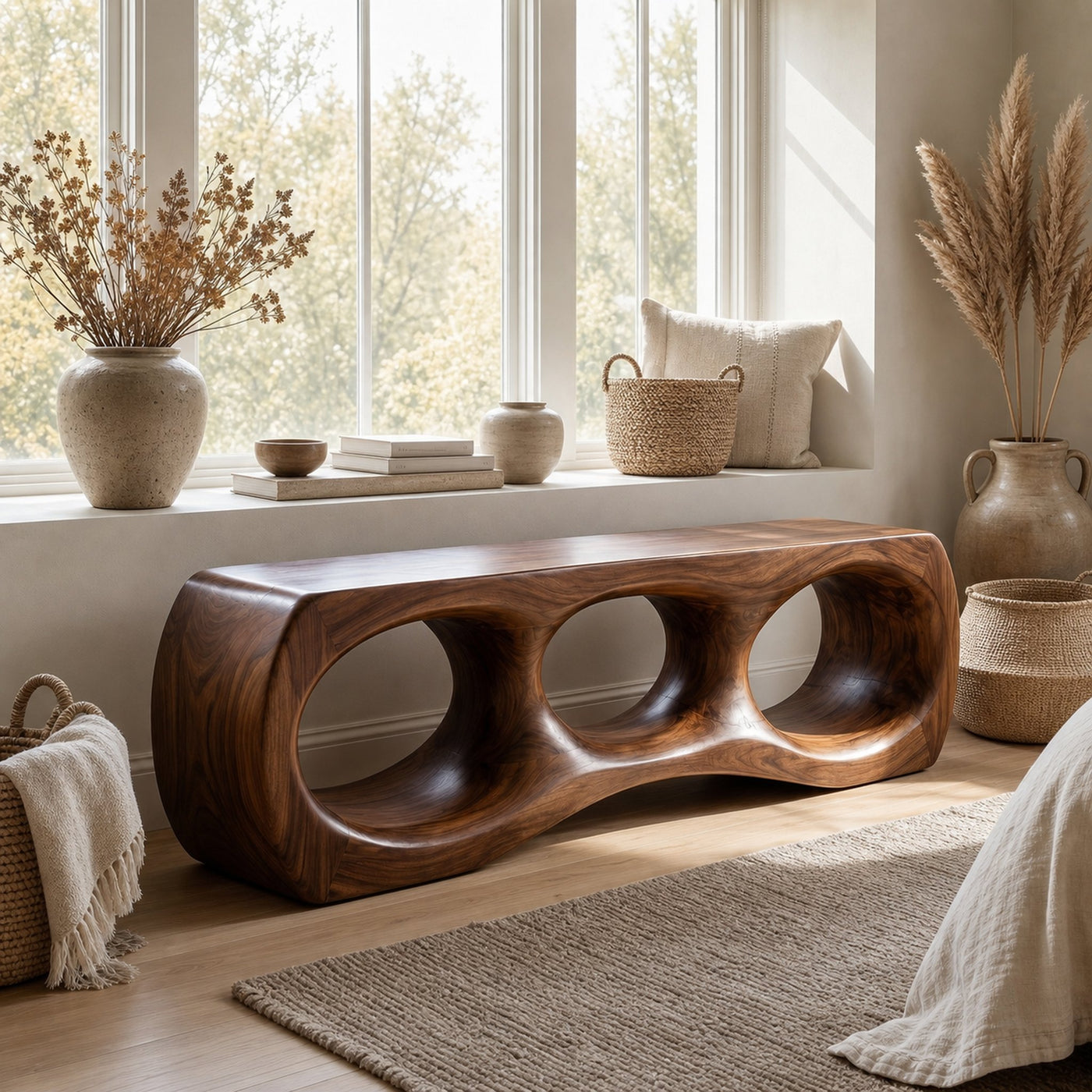 Rustic Sculptural Silhouette Bench For Living Room And Hallway - product view 7