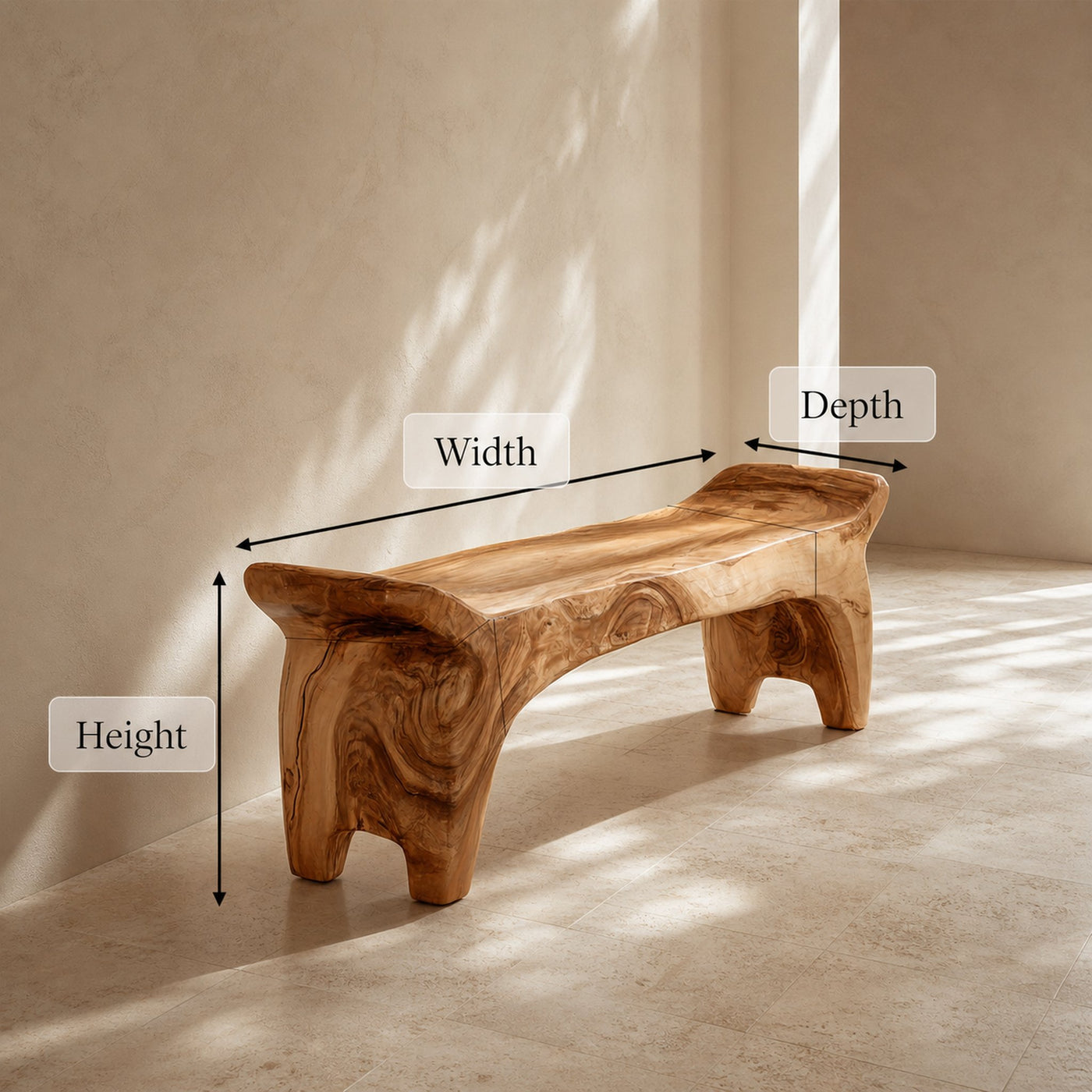 Rustic Sculptural Solid Form Bench For Entryway And Living Room - product view 8