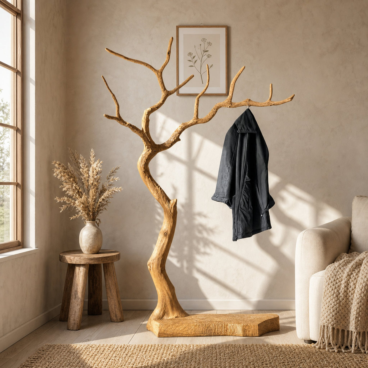 Rustic Sculptural Tree Coat Rack For Entryway And Living Room